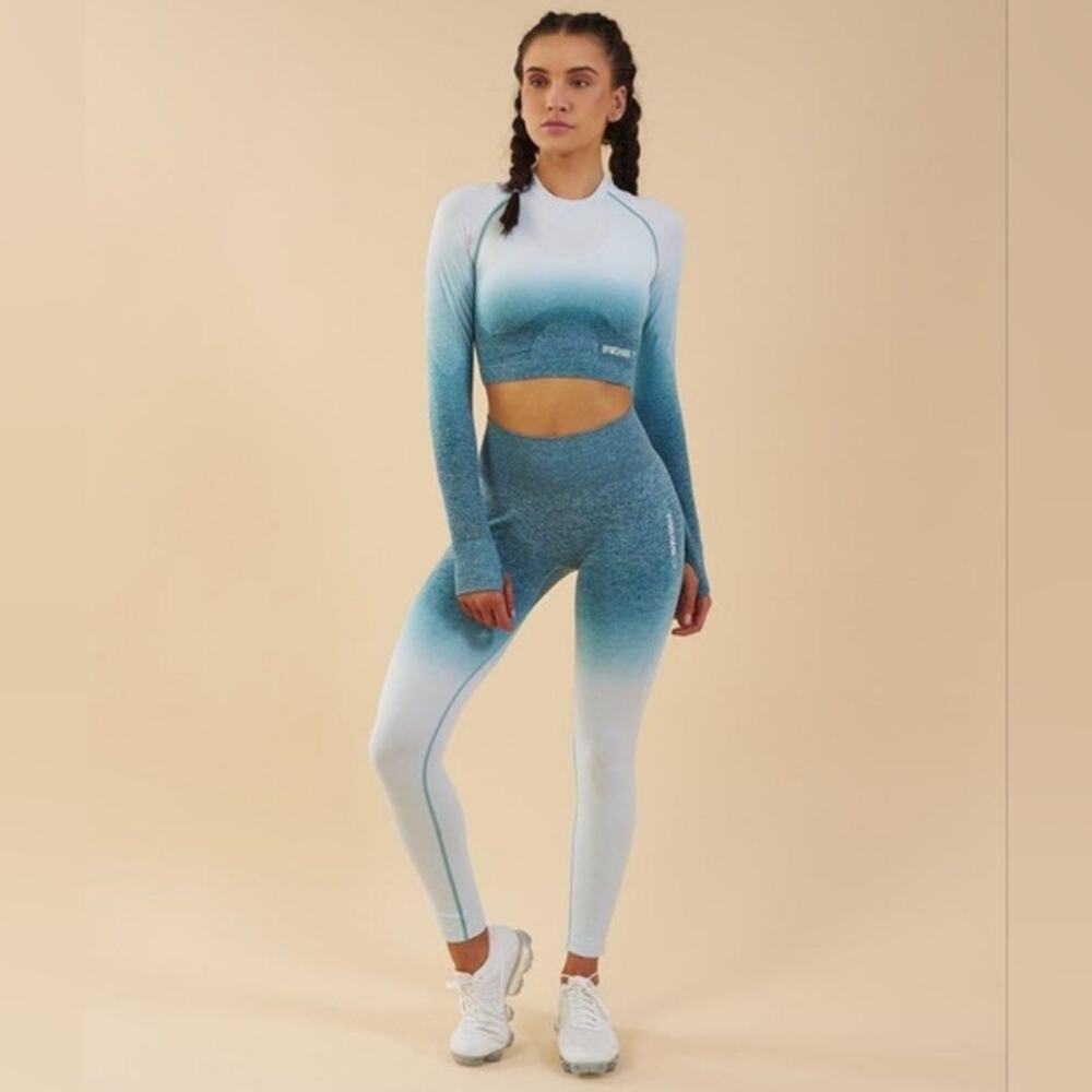 Gymshark adapt ice blue teal ombre seamless long sleeve leggings set blue xs